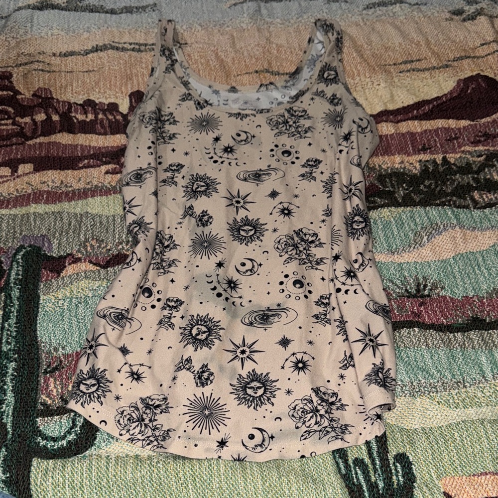 Celestial Print Beige Tank Top